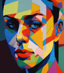 a colorful picture of a person with his eyes closed,this is an image of a painting of a woman