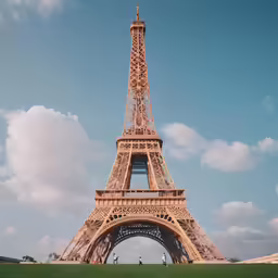 a tall brown metal tower sitting on top of a lush green field