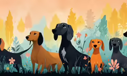 the three dogs are walking through the park