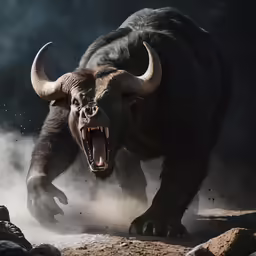 an animal with its teeth missing in the dust
