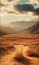dirt trail going through desert landscape with mountain in the background