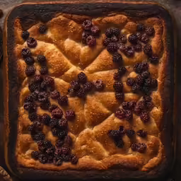 berry cobble in a pan with one serving taken out