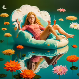 girl in pink laying on a cloud shaped pillow holding a smart phone in it