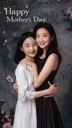 two girls hugging each other and smiling for a happy mother
