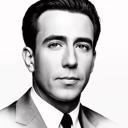 an image of a black and white picture of a man wearing a suit