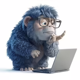 a monkey with glasses and eye glasses is holding a laptop