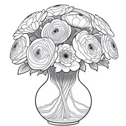 this coloring page is filled with flowers in a vase