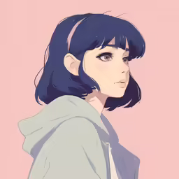 a anime character in profile on a pink background
