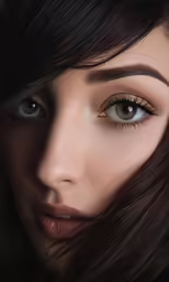 a beautiful woman with long dark hair wearing makeup