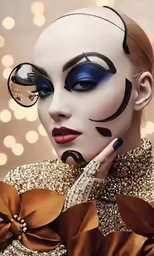 a woman wearing makeup is posing with her hands on her face