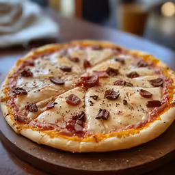 the cheese and bacon pizza is ready to be eaten