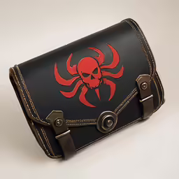 the purse has a red and black design on it