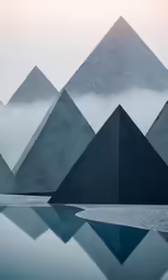 several pyramids are shown in a line with water below