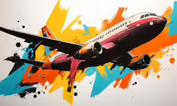 a painting of a passenger jet painted on a wall