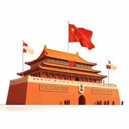 the flag and building have two small flags on them