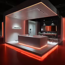 a bright, open space with a countertop and lights