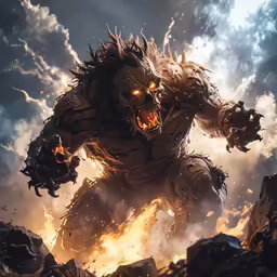 a giant troll that is flying over a rocky mountain