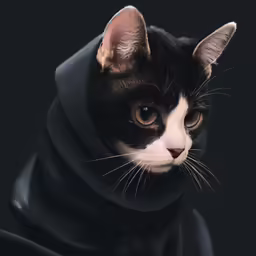 a black and white cat with a dark coat
