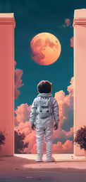 an astronaut in space suit standing at a doorway