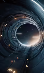 an extremely dark tunnel with lights in it