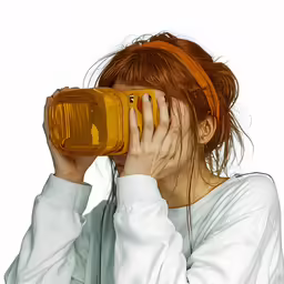 woman holding a yellow glass mug to her face