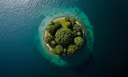 an island is surrounded by small trees