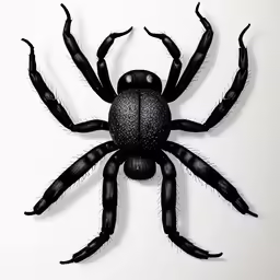 a black spider sitting on top of a white surface