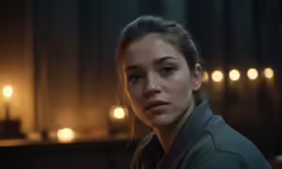a woman standing in a dark room
