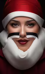 a young woman wearing a red santa hat and nose ring