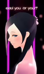 a woman in pink sits next to purple bars