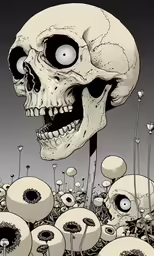 an image of a skull surrounded by mushrooms and mushrooms