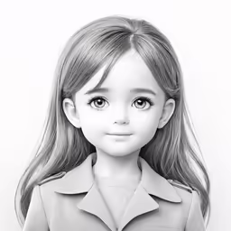 a black and white photo of a little girl with long hair