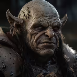 a close up view of the face and shoulders of an elf