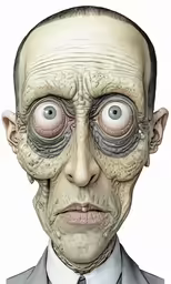 a man with large eyes and no shirt