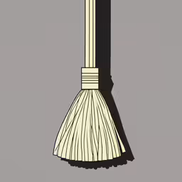 a black and white illustration of an old - fashioned broom with its shadow on a gray background
