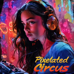 the girl has headphones on while looking at something