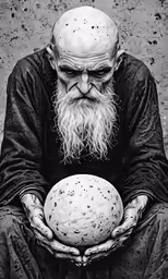 an old man holding a ball in his hands