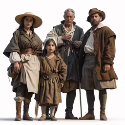 people dressed in period costumes stand on a white background