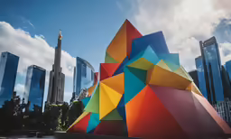 there is a statue that has been decorated with multiple colors
