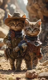 two cats in costumes standing next to each other