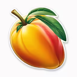 a peach sticker with a green leaf on the end of it