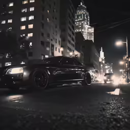 black car parked on the side of the street at night