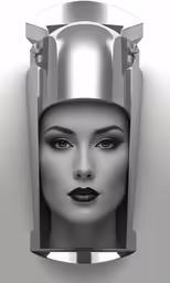 a woman is wearing a helmet with her face cut out