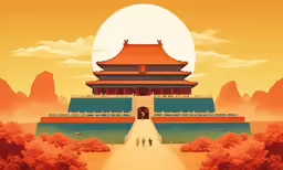 a digital painting of an asian style building