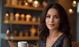 a beautiful young woman holding a cup of coffee