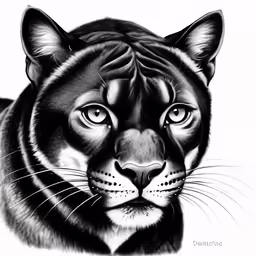a black and white drawing of a tiger