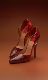 a pair of red high heels with shiny glitter
