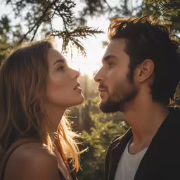 two people looking at each other while one looks on
