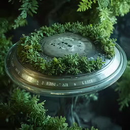 moss growing out of a large metal ring