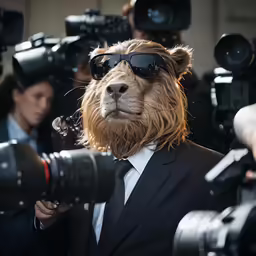 a person is wearing sunglasses and a lion costume